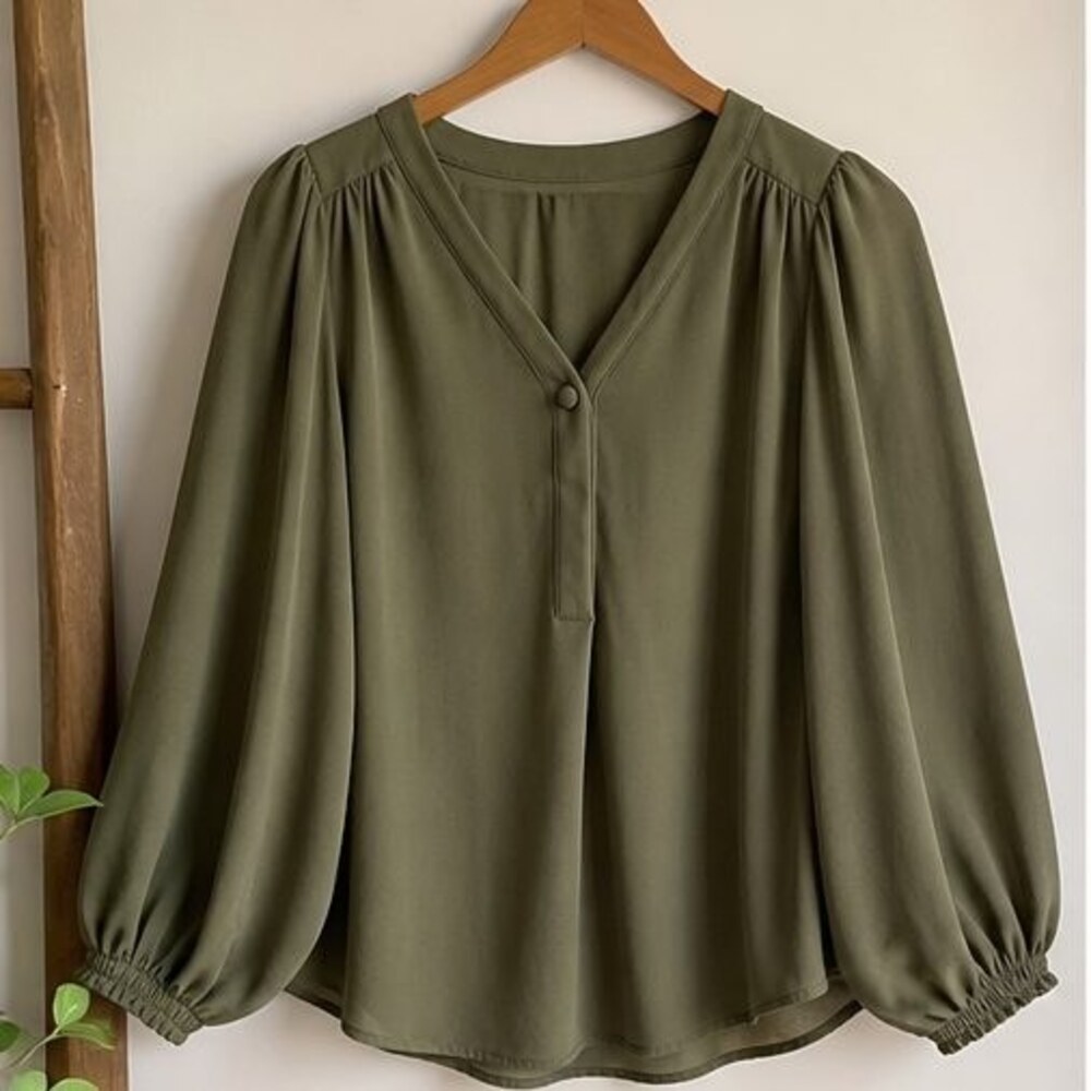 Olive Puff Sleeve Top